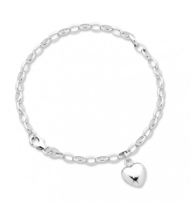 9ct White Gold Silver Filled Heart Charm Bracelet
