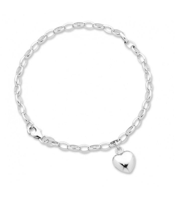 9ct White Gold Silver Filled Heart Charm Bracelet