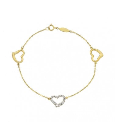9CT Yellow Gold Open Heart Charm Bracelet