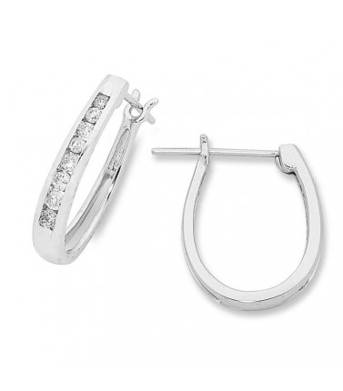 9ct White Gold 1/4ct Diamond Hoop Earrings