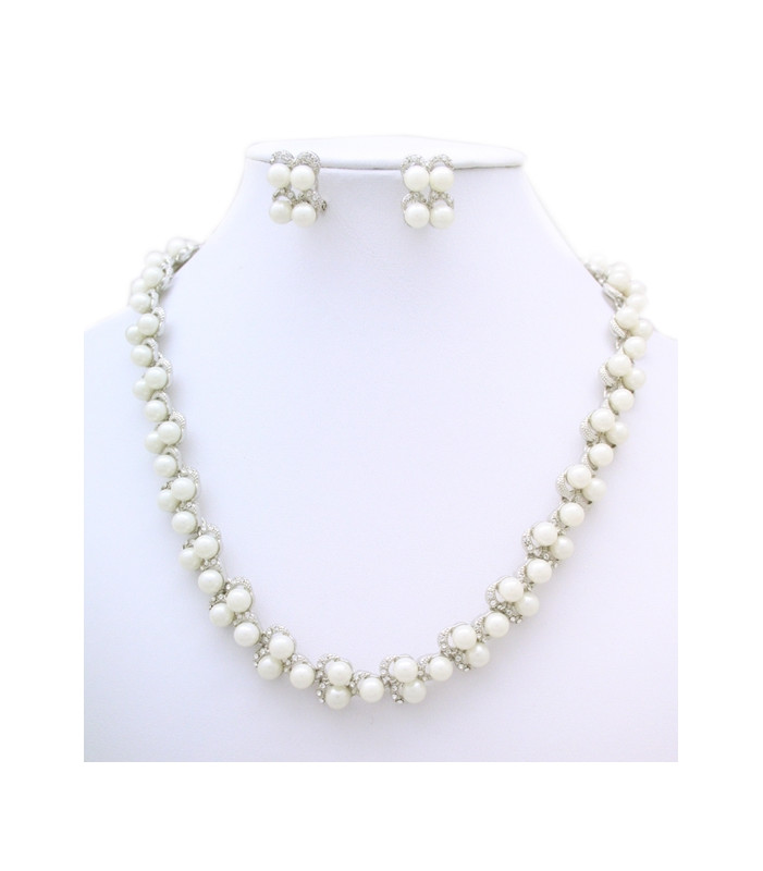  Pearl Necklace and Earring Set with Swarovski Crystals
