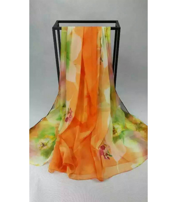 Orange Green Silk Scarf