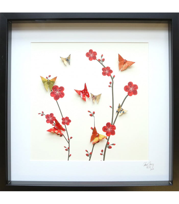Red Cherry Blossom Wall Art Large