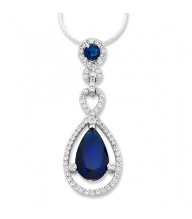 Cubic Zirconia Blue Pear Shaped Pendant Necklace