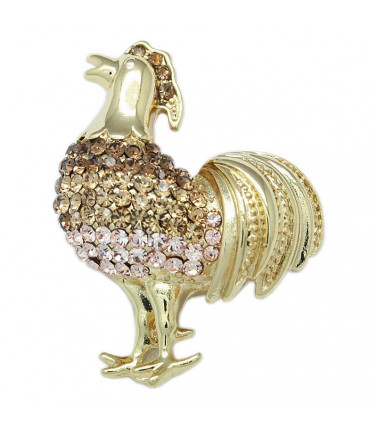 Rooster Brooch with Swarovski Crystals
