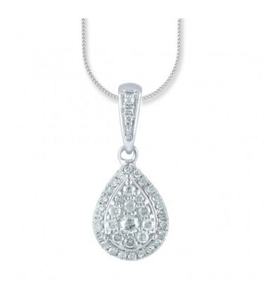 9ct White Gold 0.25ct Diamond Pear Necklace 