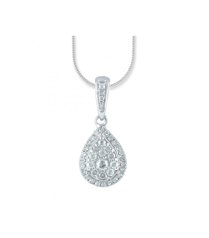 9ct White Gold 0.25ct Diamond Pear Necklace 