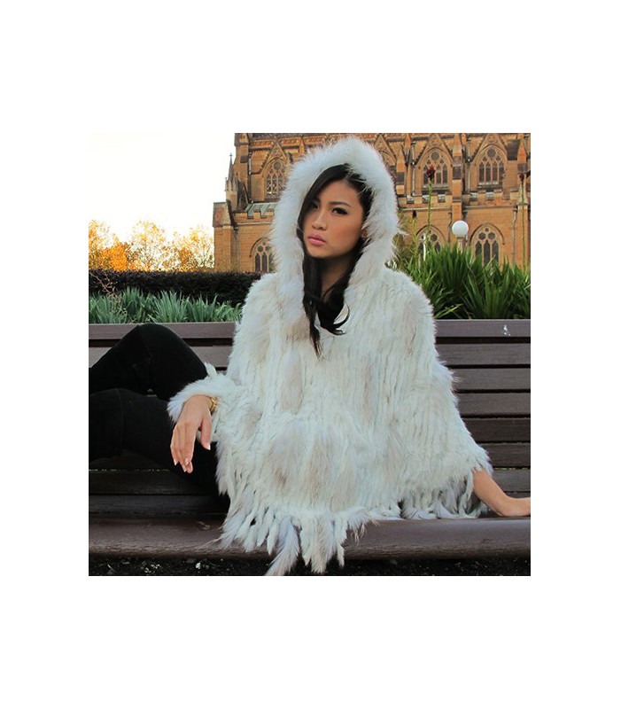 Poncho with Hood - White