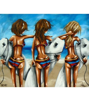 Surfing Beach Girls - mini canvas print