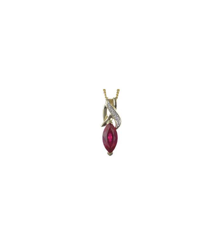 9ct Yellow Gold Created Ruby Diamond Necklace