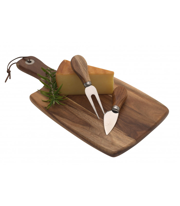 Acacia Cheese Board with Knife and Fork