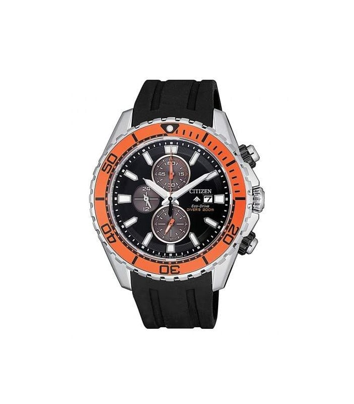 Citizen Promaster Eco Drive 200WR Orange Bezel Black Face Model CA0718-13E