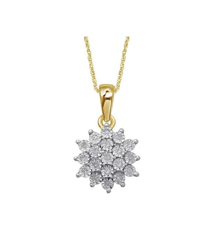  Diamond Necklace- 9ct Yellow Gold Star Cluster