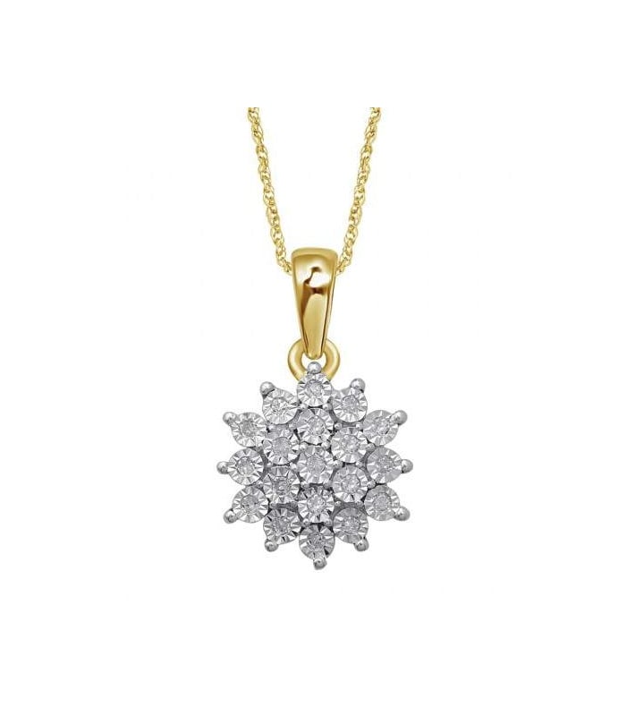diamond 9ct necklace yellow gold cluster star