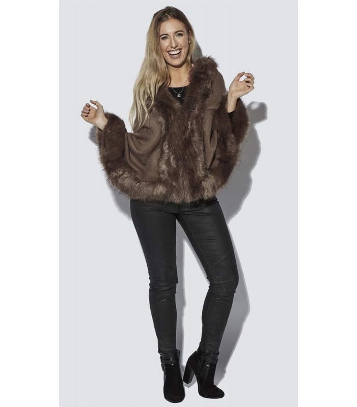 Pashmina Faux Fur Cape - Taupe