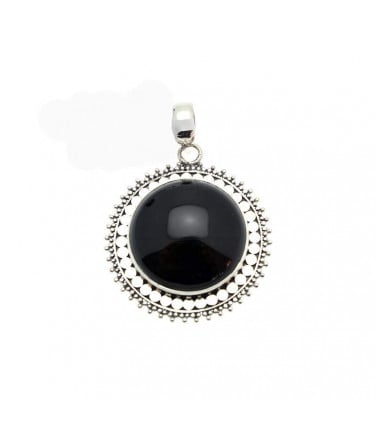 Onyx Round Pendant with Sterling Border