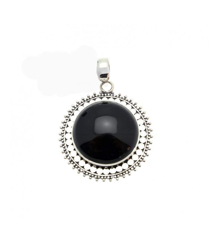 Onyx Round Pendant with Sterling Border
