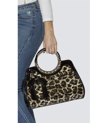 Handbag - Leather, Leopard Look with Bow