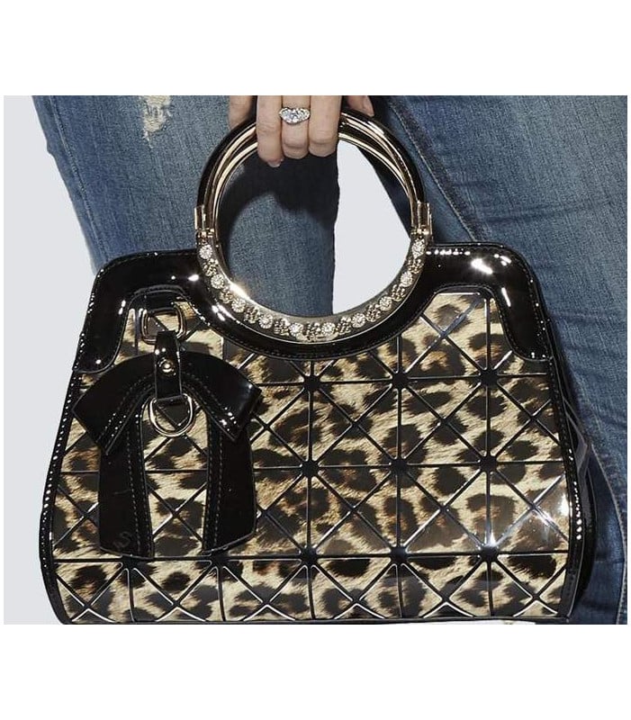 Handbag - Leather, Leopard Look with Bow