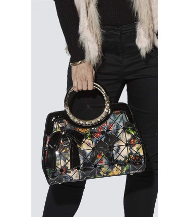 Handbag - Leather, Floral, Round Handles