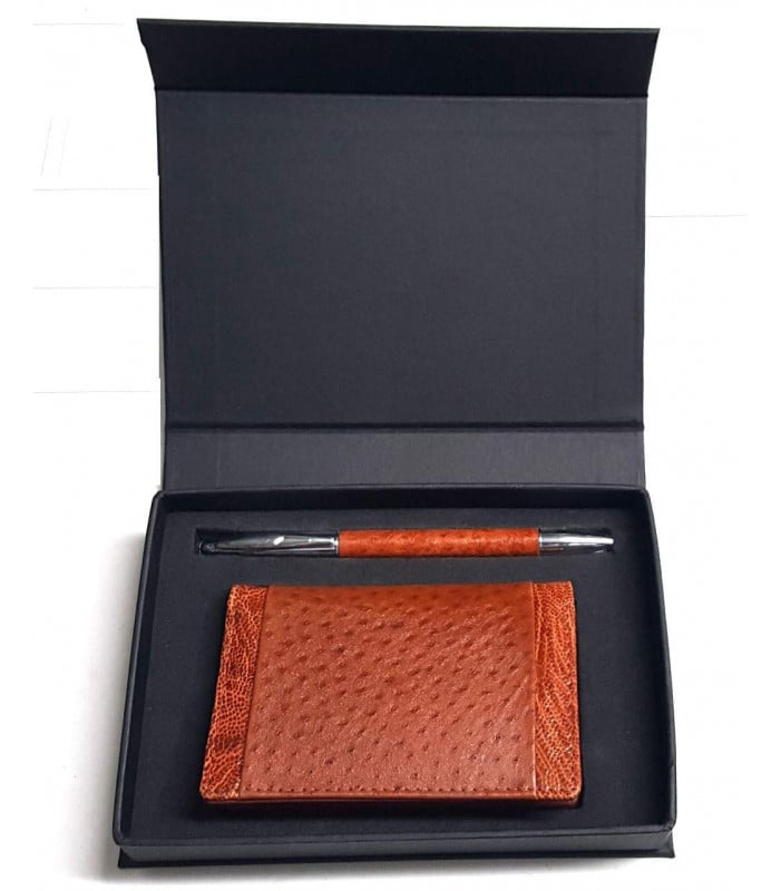 Emu Leather Card Case and Pen Set