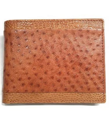 Emu Leather and Kangaroo Leather Wallet with Coin Pocket-Tan
