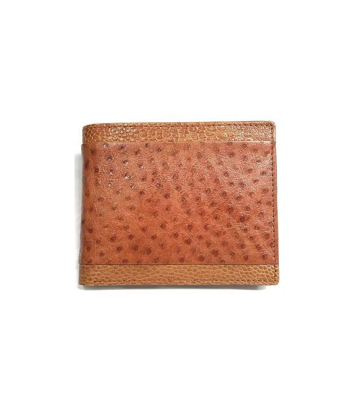 Emu Leather and Kangaroo Leather Wallet with Coin Pocket-Tan