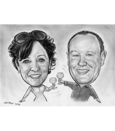 Caricature - 2 Persons, Waist Up, BW, Plain Background