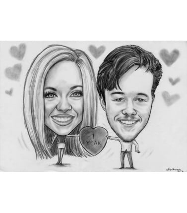 Caricature- 2 Person, Full Body, BW, Plain Background
