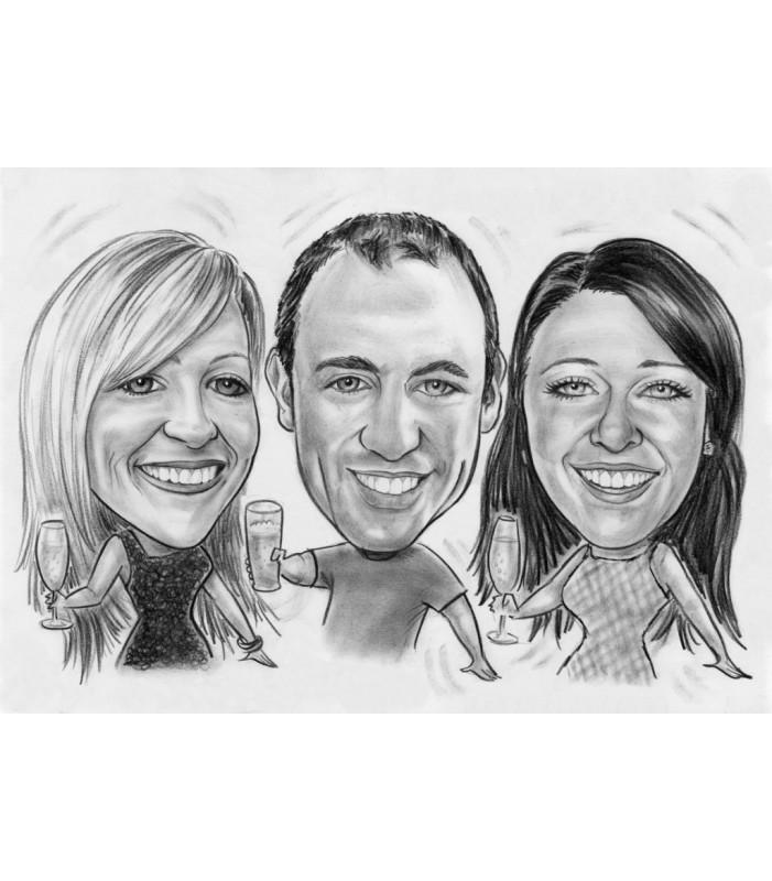 Caricature - 3+ Persons, Waist Up, BW, Plain Background