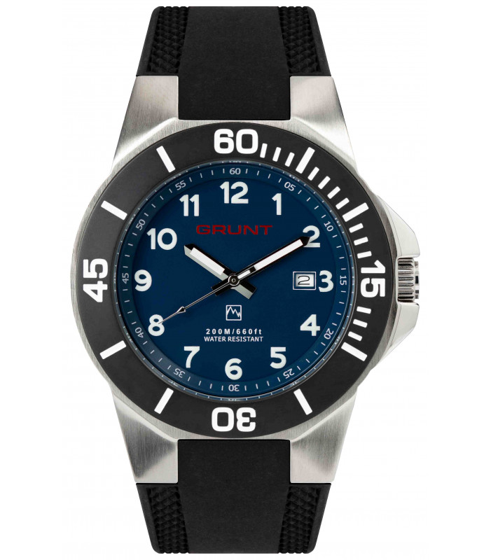 GRUNT Mens Watch - Blue Dial and Black Silicone Rubber Band