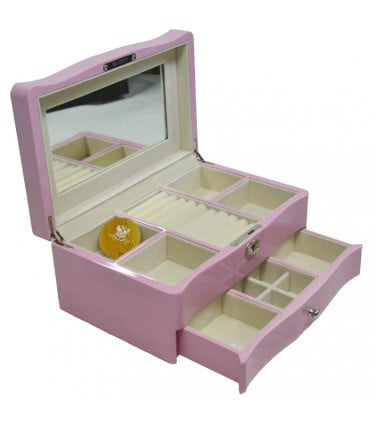 Jewellery Box - Piano Finish Pink, 2 levels