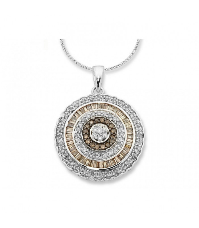 9ct White Gold White & Brown Diamond Necklace
