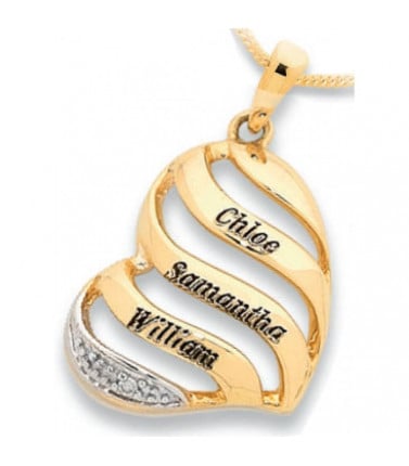 Personalised Heart Necklace - Gold with Diamonds