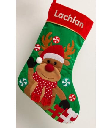 Kids Christmas Reindeer Stocking Personalised