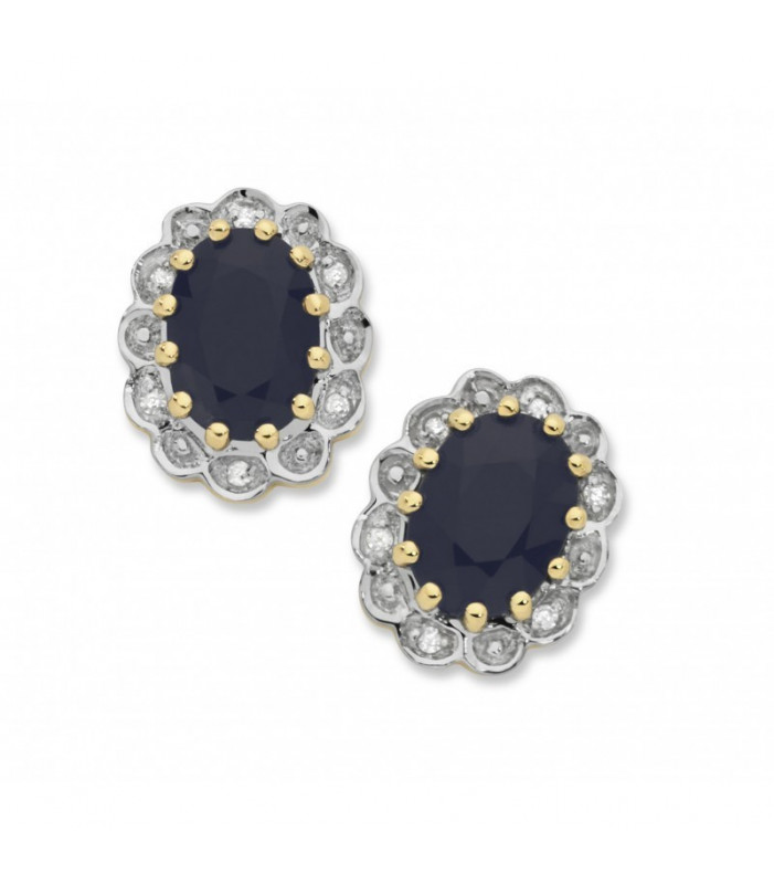 Gold Sapphire and Diamond Cluster Earrings
