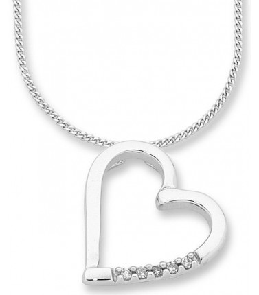 9ct White Gold .025ct Diamond Open Heart Necklace