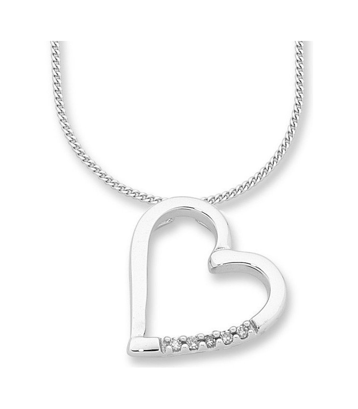 9ct White Gold .025ct Diamond Open Heart Necklace