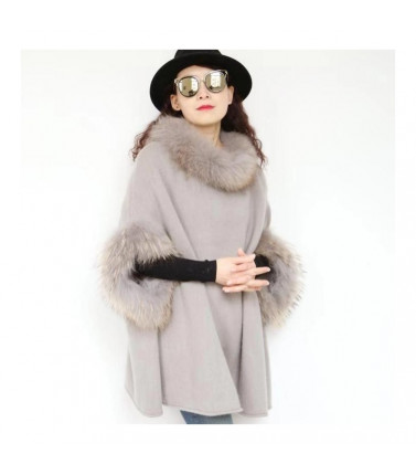 Wool Poncho with Fur
