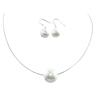 Pearl Single Necklace and Earring Set- White