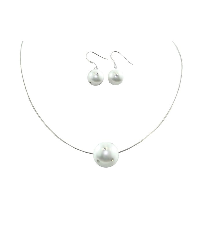 Pearl Single Necklace and Earring Set- White