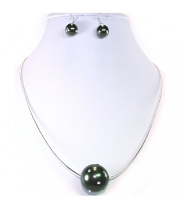 Pearl Single Necklace with Earrings- Grey