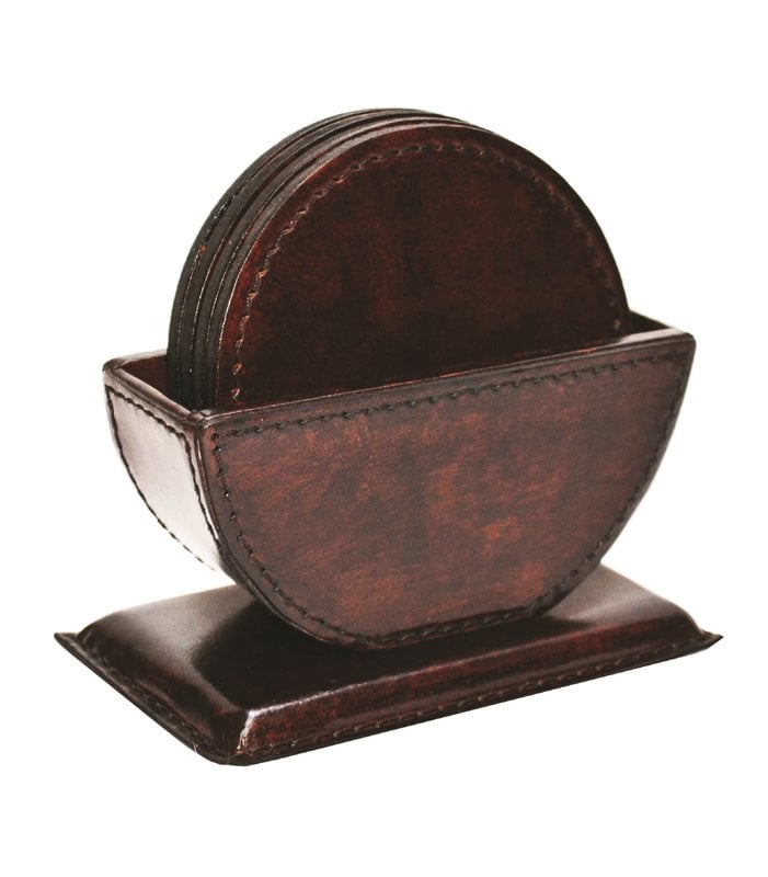 Buffalo Leather Coaster on Stand - Round, Dark