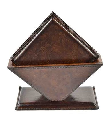 Buffalo Leather Coasters- Square, Dark on Stand
