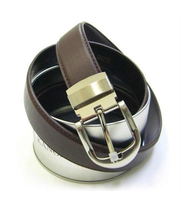 Kangaroo Leather Belt - Brown, Silver, Round Buckle