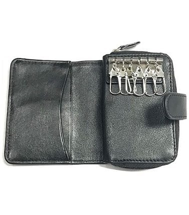 Kangaroo Leather Key Case - Black with zip