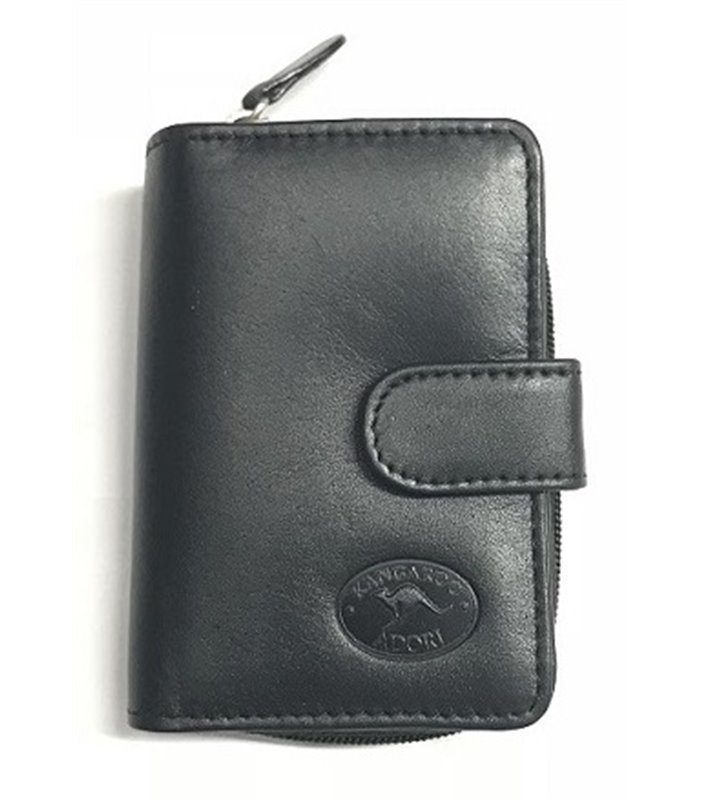 Kangaroo Leather Key Case - Black with zip