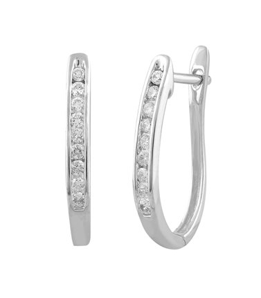 Huggie Earrings with 0.17ct Diamond In 9K White Gold