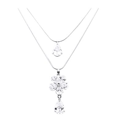 Anniversary Necklace with Flower Swarovski Crystal- Clear