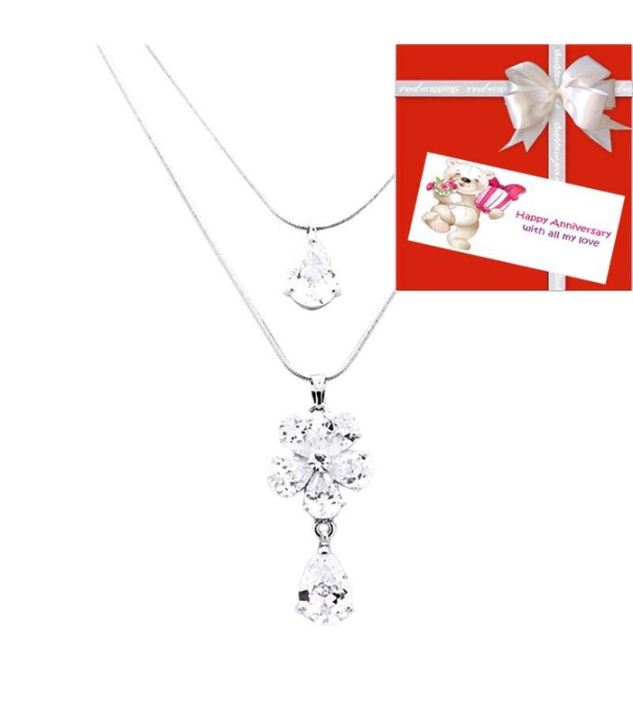 Anniversary Necklace with Flower Swarovski Crystal- Clear